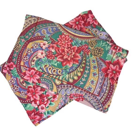 Vtg Cannon Floral Pillow Cases Pair Pointsetta Red Xmas Holiday Sham 30.5x24.5 - Picture 1 of 9